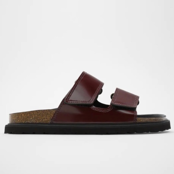 Zara Double Strap Velcro Burgundy Sandals Sz 40 9